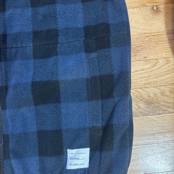 Lucky Brand Black and Blue Plaid Fleece Zip-Up Lightweight Jacket size Medium - Picture 7 of 13